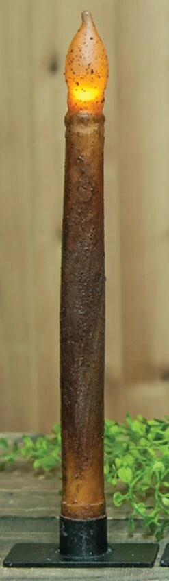 Primitive Battery-Operated Taper Candle - Burnt Mustard - 11in