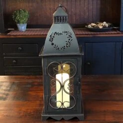 Candle Lantern Holder - Antique Black Heart Lantern - 16in