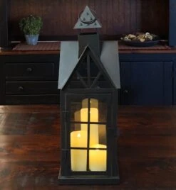 Candle Lantern Holder - Antique Black House Lantern - 18.5in