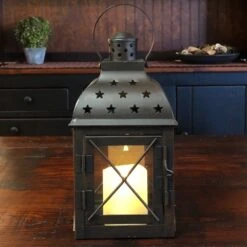 Candle Lantern Holder - Antique Black Star Lantern - 8.5in