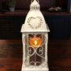 Candle Lantern Holder - Antique Cream Heart Lantern - 16in