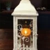 Candle Lantern Holder - Antique Cream Vine Lantern - 19in