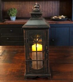 Candle Lantern Holder - Rustic Black Lantern - 13.75in