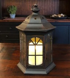 Candle Lantern Holder - Rustic Black Octagonal Lantern - 13.25in