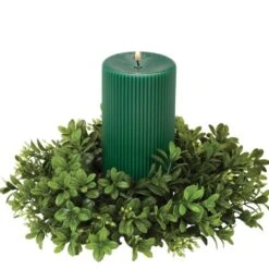 Green Leaf Candle Ring - Boxwood - Green - 4.5in