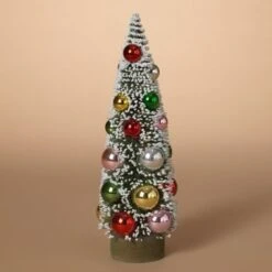 Christmas Bottle Brush Table Top Tree - Glass Ornaments - 10in