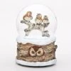 Christmas Musical Snow Globe - Owl Family On Log - 6in