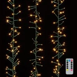 Cluster Battery Lights - 120 Warm White LED Lights - Green Wire - 15ft