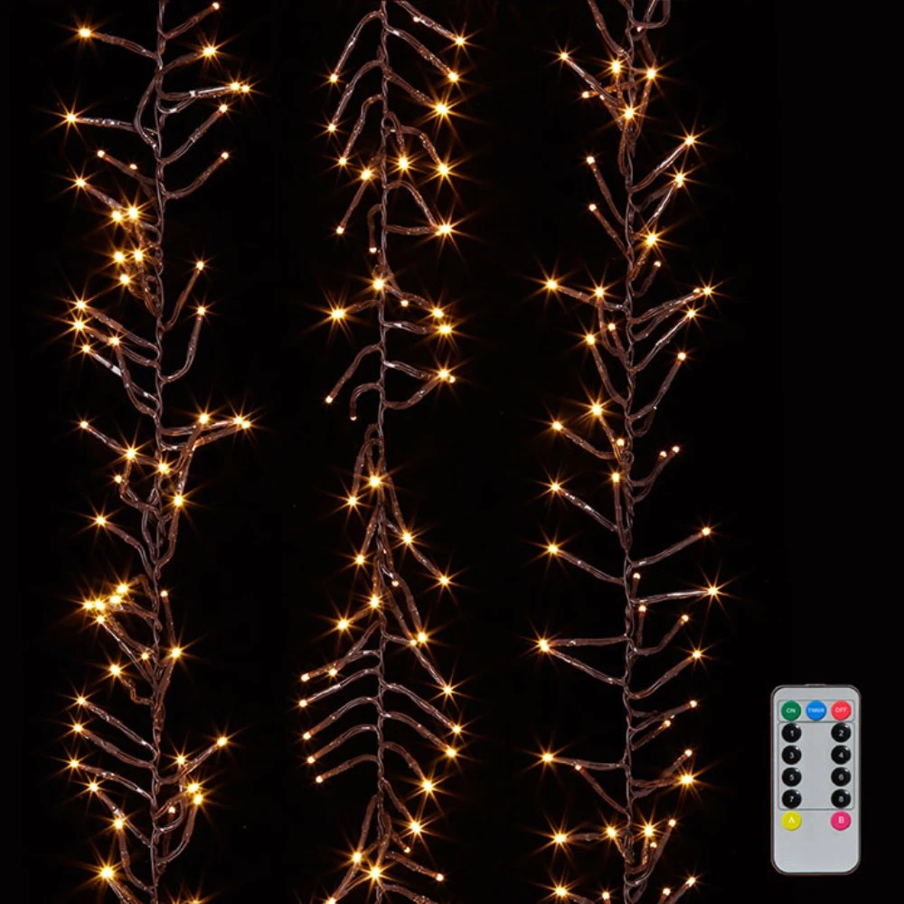 Cluster Garland Lights - 600 Warm White LED Lights - Brown Wire - 19ft 1 Cluster Garland Lights - 600 Warm White LED Lights - Brown Wire - 19ft