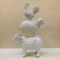 Cow/Sheep/Rooster Statue - Glazed Ceramic - White - 14in