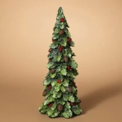 Decorative Holly Berry Tree - Resin With Cones