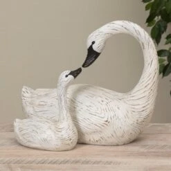 Decorative Mother & Baby White Swan Figurine
