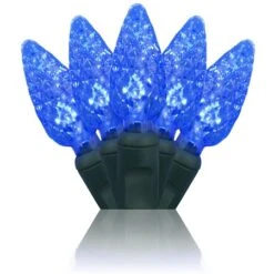 Faceted Christmas Lights - Blue C6 LED - Electric/Green Cord - Set/50