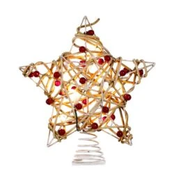 Electric Tree Topper - Birch Rattan Star With Berry - 10.9in