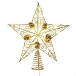 Electric Tree Topper - Gold Star And Pinecones - 11.5in