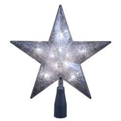 Electric Tree Topper - Silver Glitter Star - 10in