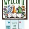 Gnome Welcome Sign For Yard - 3 Gnomes/Flowers - 8in