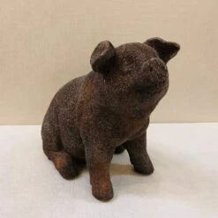 Happy Pig Garden Statue - Rustic Brown - 9in