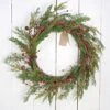 Holiday Artificial Wreath - Evergreen Pine With Red Pip Berries - 24 Inch