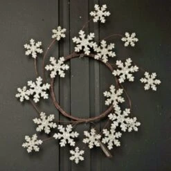 Holiday Artificial Wreath - Glitter Wood Snowflake - 12 Inch