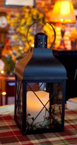 Candle Lantern Holder - Rustic Black Lantern - 12in