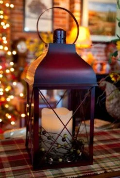 Candle Lantern Holder - Rustic Red Lantern - 16in