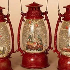Lighted Water Lantern Snow Globe - Red - Santa In Sleigh