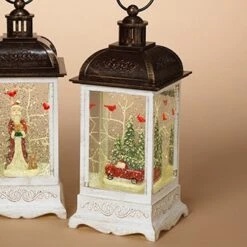 Lighted Water Lantern Snow Globe - White - Red Truck/Cardinals