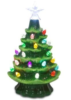 Lighted Ceramic Christmas Tree - Battery-Operated With Multi-Colored Lights - 7.5 Inch
