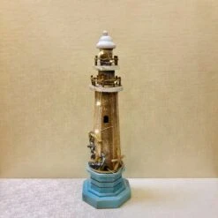 Lighthouse Statue - Weathered Wood - LED Timer Lights - 15in