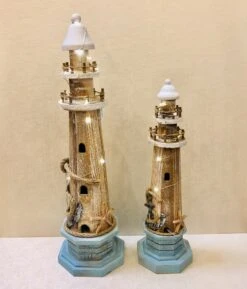 Lighthouse Statue - Weathered Wood - LED Timer Lights - 15in -Cheap Decor Things Store lighthouse statue weathered wood led timer lights 14in 27