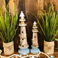 Lighthouse Statue - Weathered Wood - LED Timer Lights - 20in -Cheap Decor Things Store lighthouse statue weathered wood led timer lights 20in 31