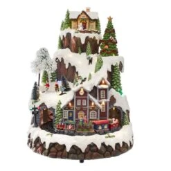 Lit Christmas Mountian Village Table Decor - Muscial - Battery LED - 17in