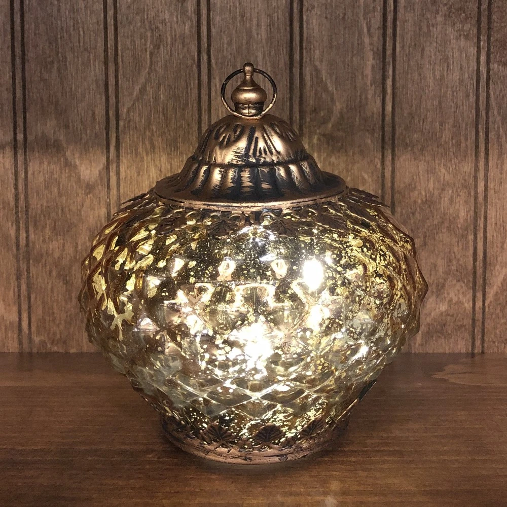Mercury Glass Lantern - LED Gold - On/Off/Timer - 6in 1 Mercury Glass Lantern - LED Gold - On/Off/Timer - 6in