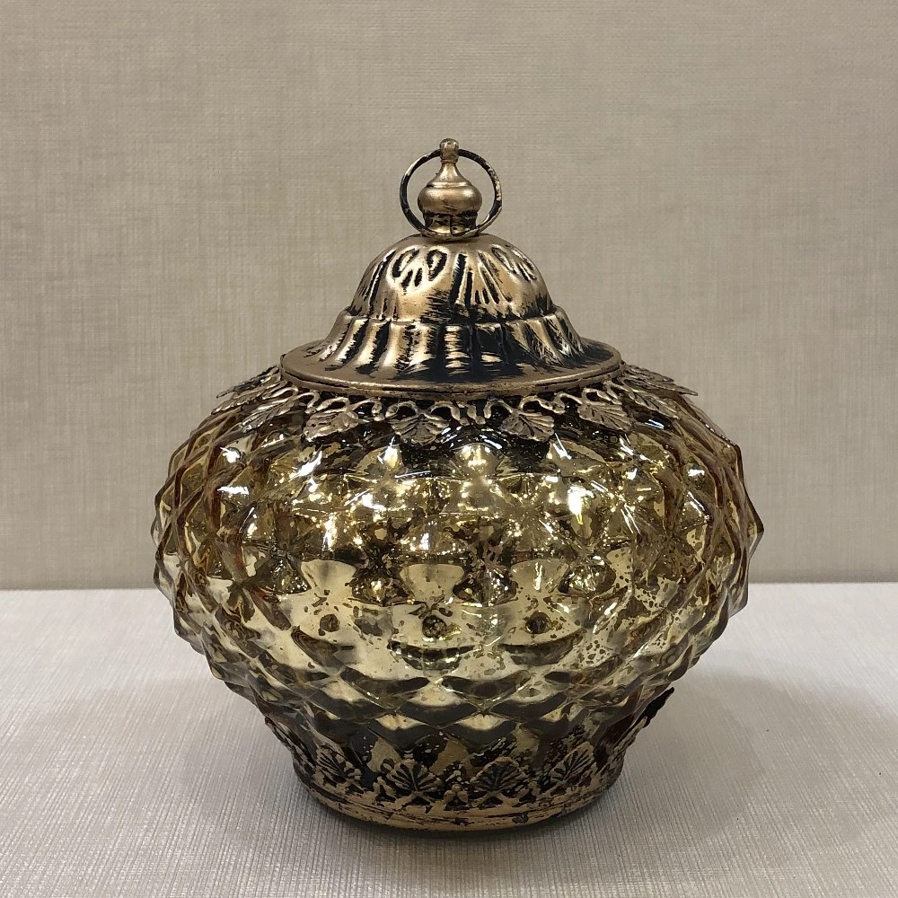 Mercury Glass Lantern - LED Gold - On/Off/Timer - 6in 2 Mercury Glass Lantern - LED Gold - On/Off/Timer - 6in - Image 2