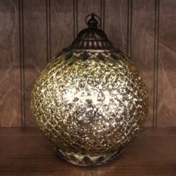 Mercury Glass Lantern - LED Gold - On/Off/Timer - 7in