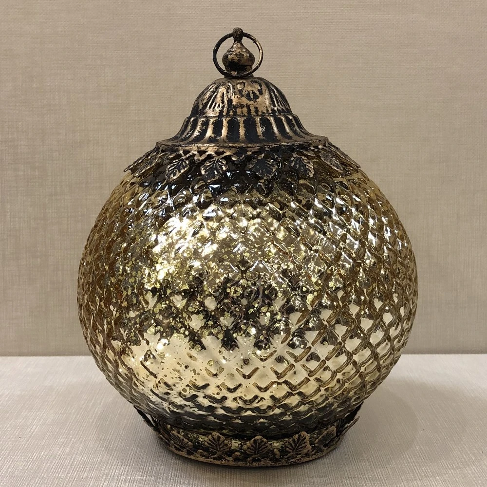 Mercury Glass Lantern - LED Gold - On/Off/Timer - 7in 2 Mercury Glass Lantern - LED Gold - On/Off/Timer - 7in - Image 2