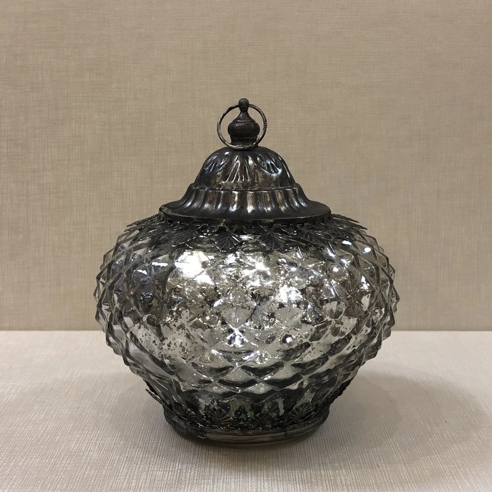 Mercury Glass Lantern - LED Silver - On/Off/Timer - 6in 2 Mercury Glass Lantern - LED Silver - On/Off/Timer - 6in - Image 2