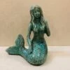 Mermaid Statue - Glazed Stoneware - Turquoise - 9in