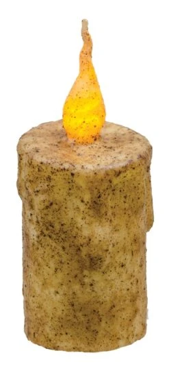 Primitive Battery-Operated Pillar Candle With Timer - Burnt Ivory - 5in X 2.5in