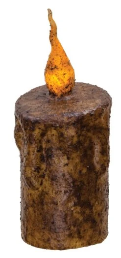 Primitive Battery-Operated Pillar Candle With Timer - Burnt Mustard - 5in X 2.5in