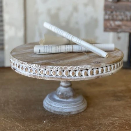 Round Wood Pedestal - Celeste Natural Wood Bead - 12in W 1 Round Wood Pedestal - Celeste Natural Wood Bead - 12in W