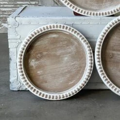 Round Wooden Tray - Palermo Whitewash - 13in W