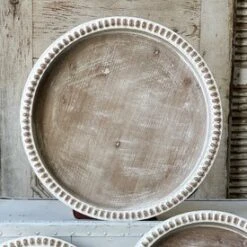 Round Wooden Tray - Palermo Whitewash - 17in W