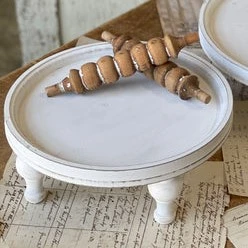 Single Tier Round Wooden Tray - Turned Legs - 11in X 4.25in