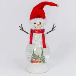 Snowman Snow Globe With Red Truck