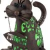 Solar Garden Statue - Cat With Green Welcome Solar Light - 14in