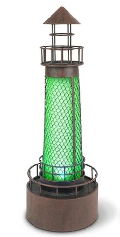 Solar Garden Statue - Green Lighthouse Solar Light - 21in