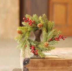 Spruce Candle Ring - White Spruce With Berries - 4in