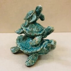 Turtle Garden Statue - Turtle Family - Turquoise - 8.5in